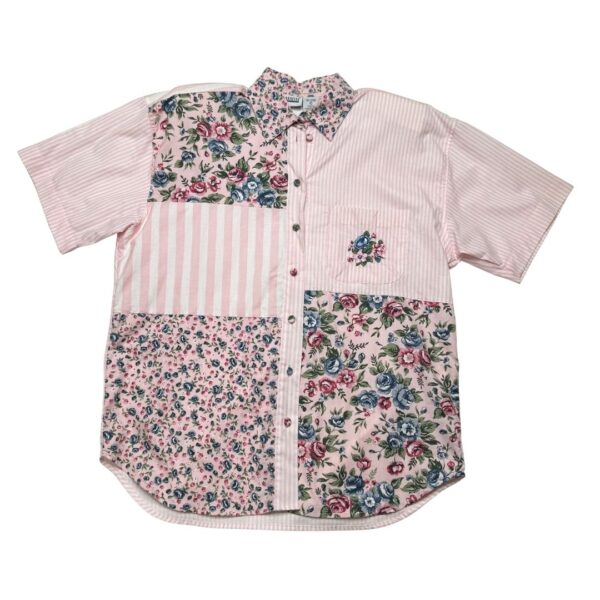 Capacity Patchwork Floral Short Sleeve Button Up- Size M