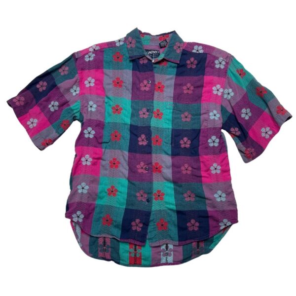 Company One Embroidered Floral Short Sleeve Button Up- Size L