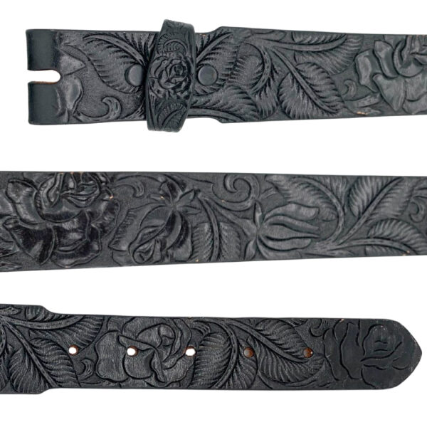 Black Tooled Leather Belt- Size 26
