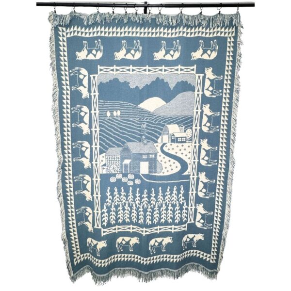 Blue & White Farm Tapestry Throw