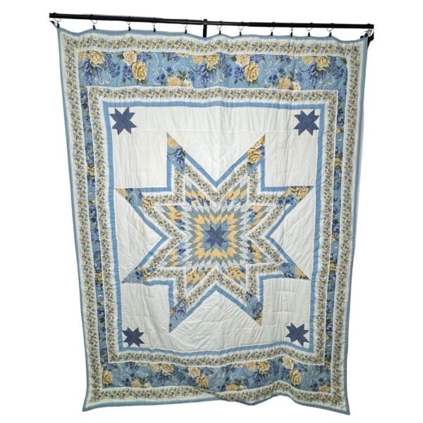 Hand-Stitched Yellow Rose Star Quilt