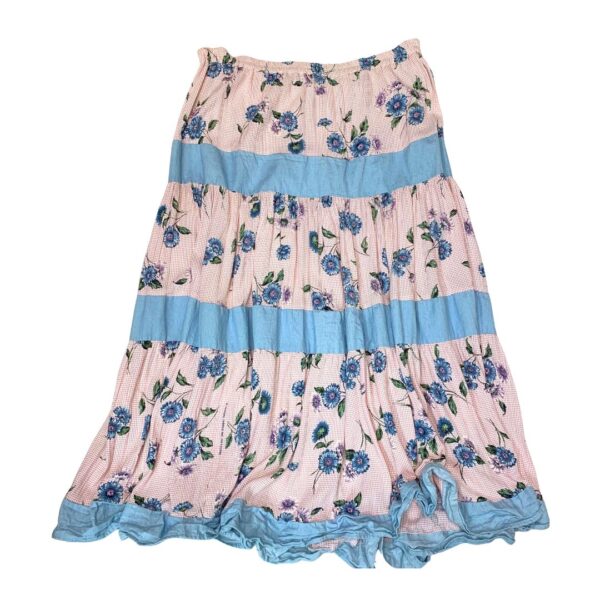 Cactus Flower Denim Gingham Floral Skirt- Size Unknown